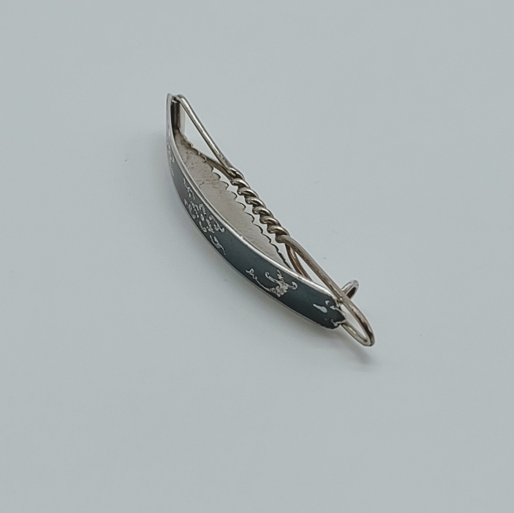 Vintage Sterling Silver Siam Niello Hair Barette - Picture 4 of 10